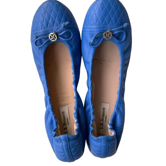 L K Bennett London Royal Blue Nappa Leather Sissy Ballet Flats 38 5 US 8 5 - Picture 7 of 15